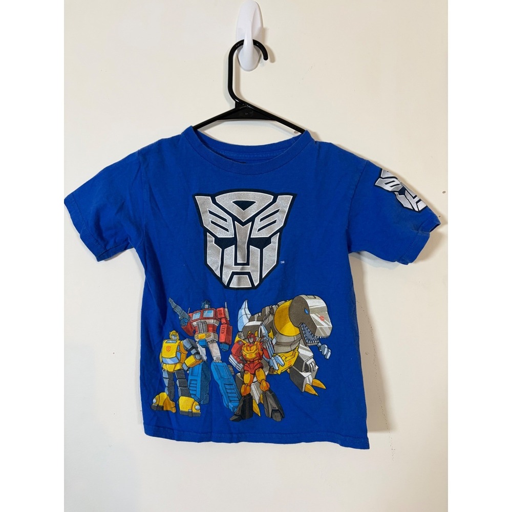 Transformers Boys Blue Graphic Tee Autobots Optimus Prime Grimlock Shirt XS 4/5